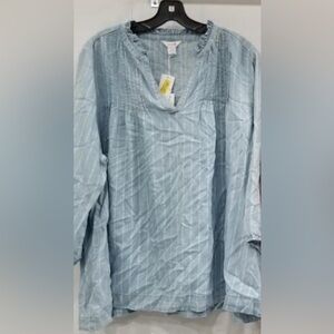 NWT Intro Sky Blue Denim Dot Striped Blouse.   Size 2x